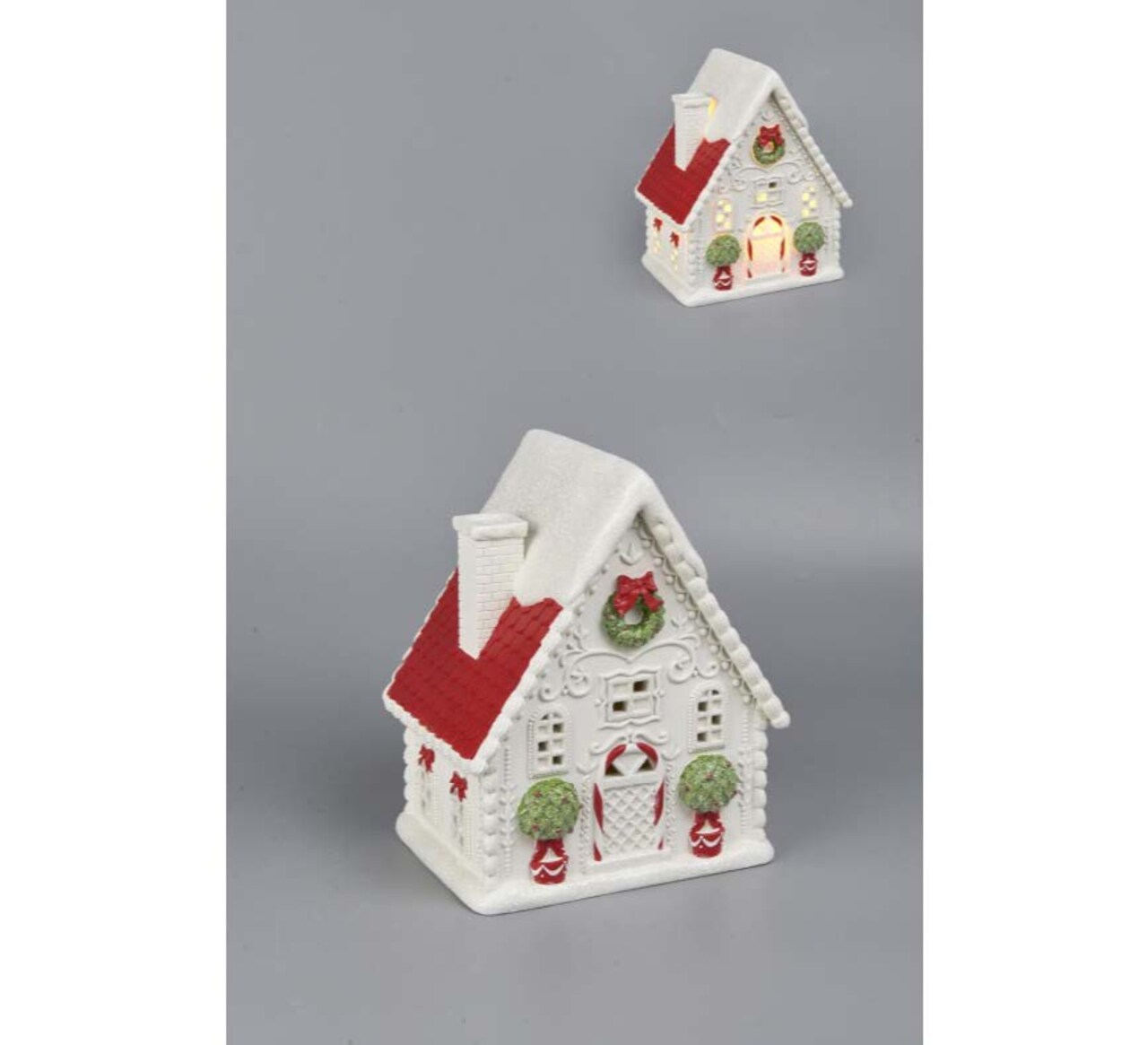 10" Gingerbread House with LED Lights – White, Red, and Green Christmas Decor